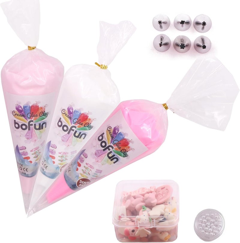 BoFUN 3-Pack Decoden Cream Glue Clay Set with Resin Charms & Piping Tips, DIY Phone Case Craft Kit for Teens & Adults, Creative Art Supplies, Birthday Party Gift (Pink/Resin) - Image 4